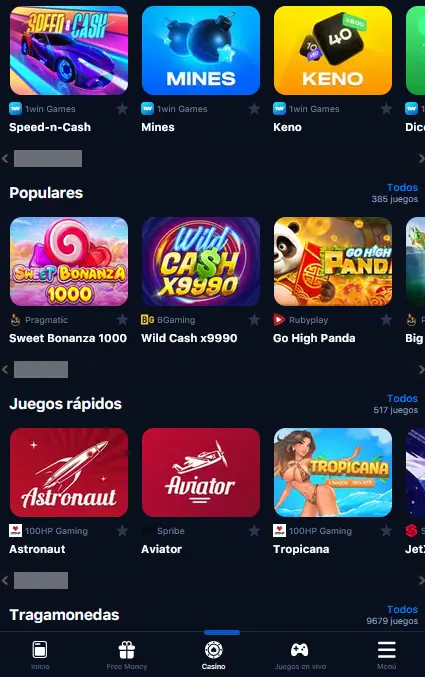 Casino en la aplicación 1Win