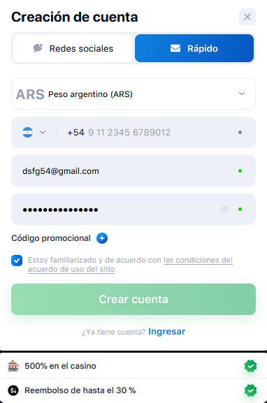 Creación de cuenta Rapido