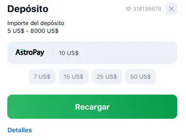 Importe del depósito AstroPay