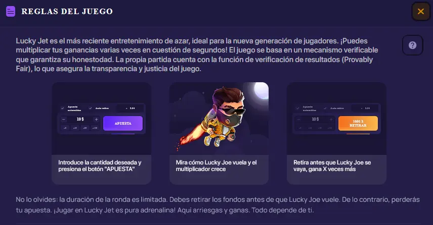 Reglas del juego en Lucky Jet